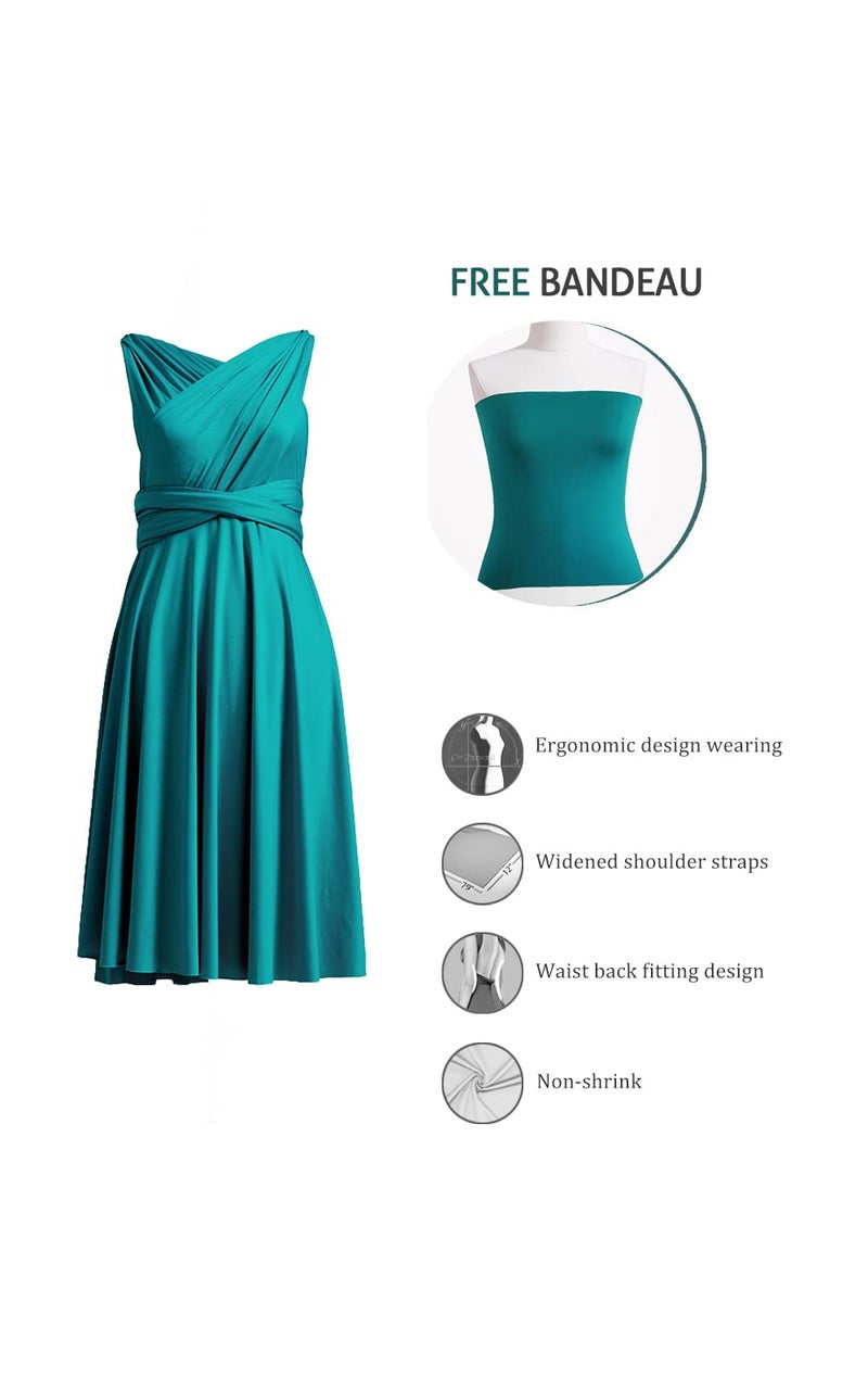 72styles Women's Infinity Bridesmaid Dresses Teal Short Convertible Transformer Multiway Twist Midi Dress Wedding Guest Gown - Image 2